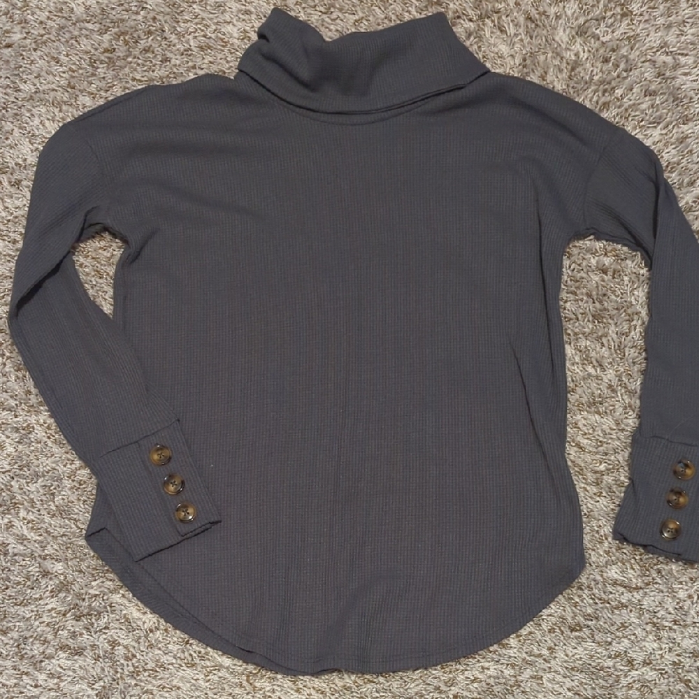 Gray Cowlneck Sweater with Button Cuffs
